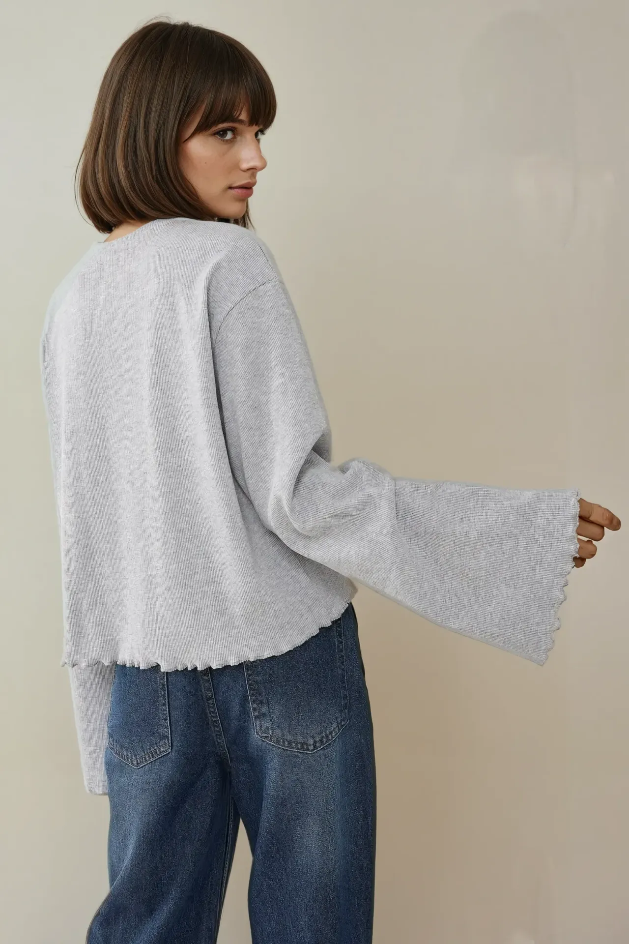 Oversize Lettuce Hem Long Sleeve T-shirt