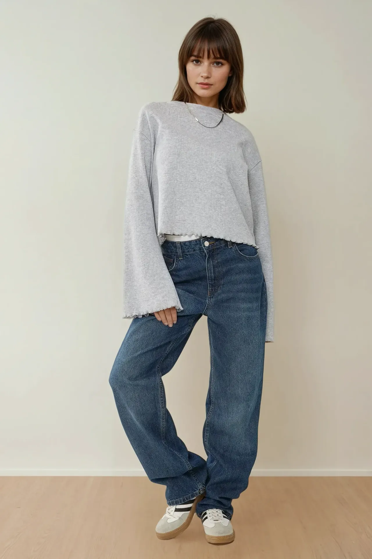 Oversize Lettuce Hem Long Sleeve T-shirt