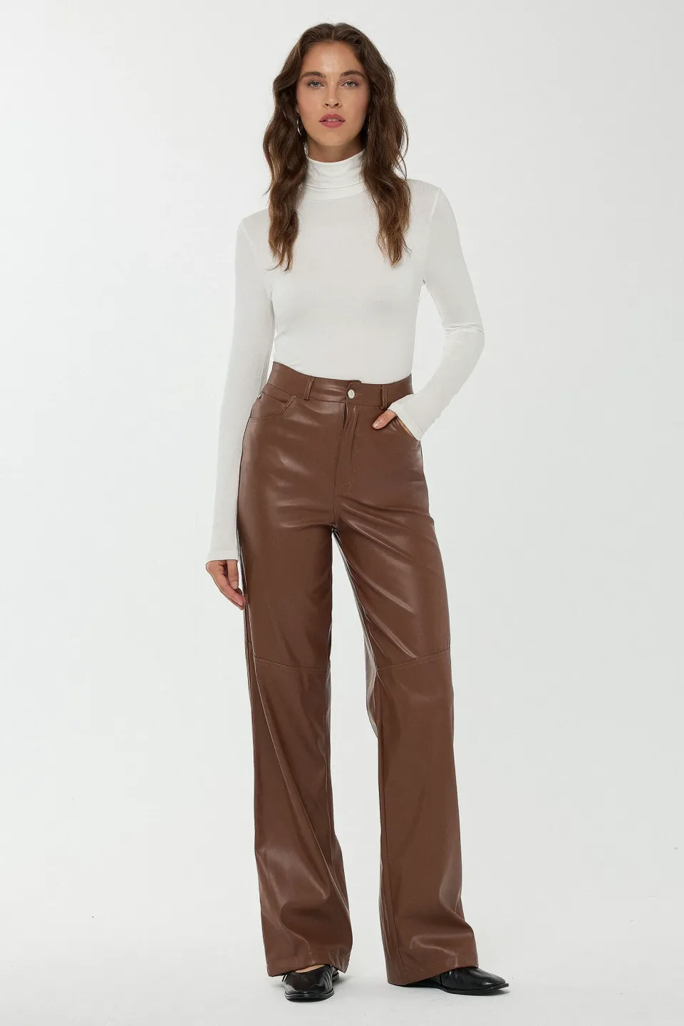 High Waist Faux Leather Straight Leg Pants