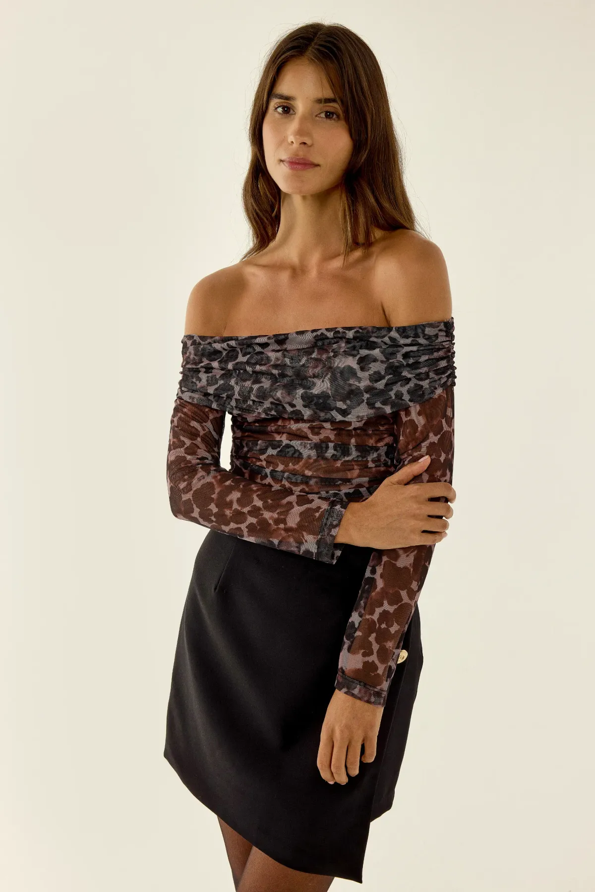 Leopard Print Blouse with Madonna Collar 1
