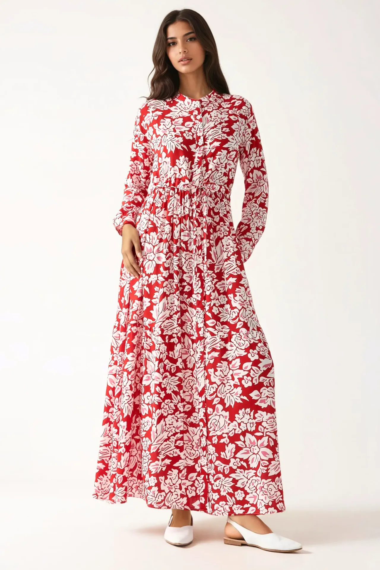 Printed Maxi Dress with Shirt Collar