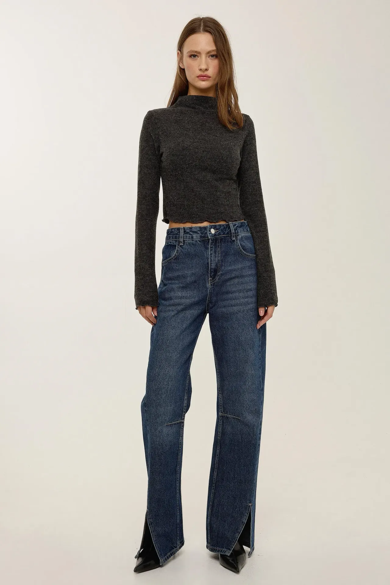 Textured Half Turtleneck Blouse