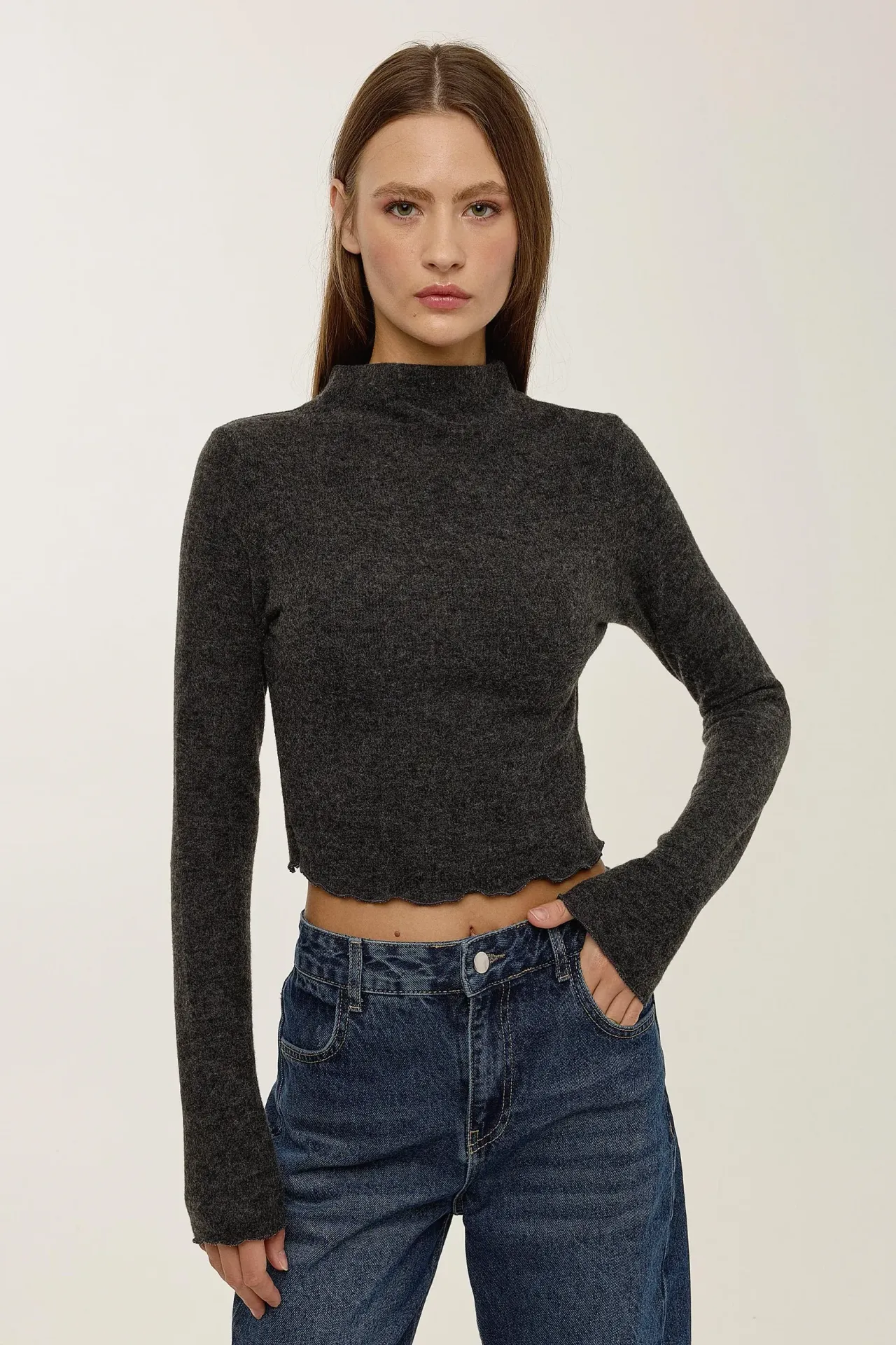 Textured Half Turtleneck Blouse