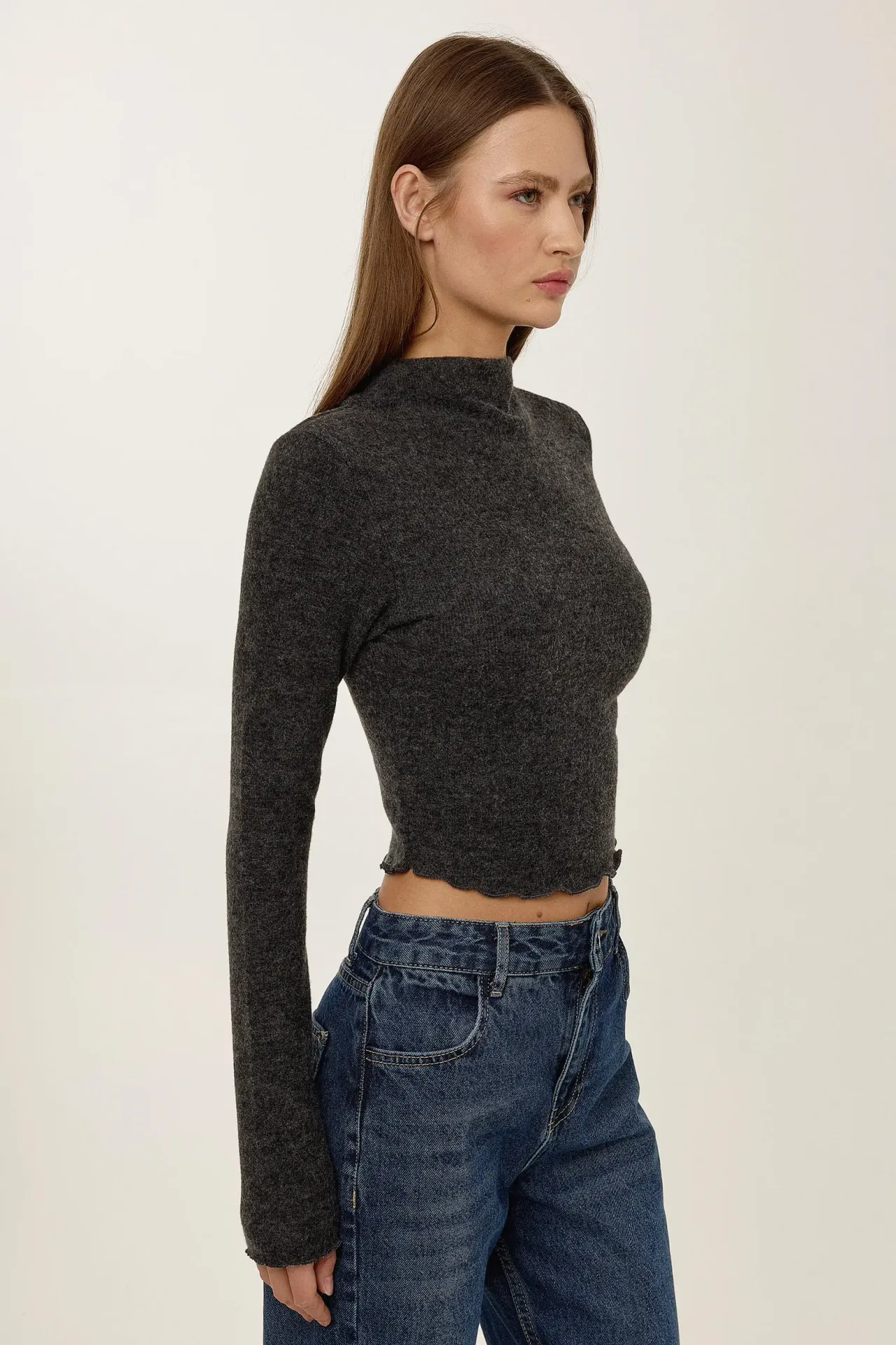 Textured Half Turtleneck Blouse