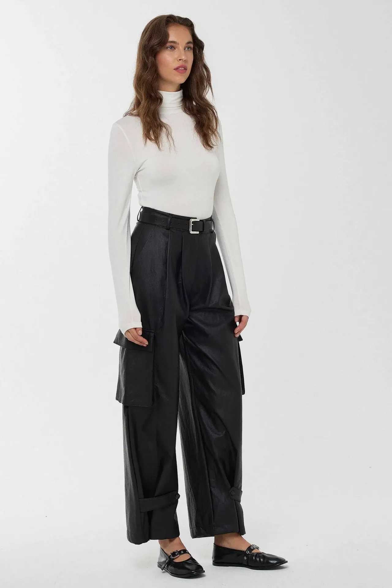 High Waist Faux Leather Cargo Pants