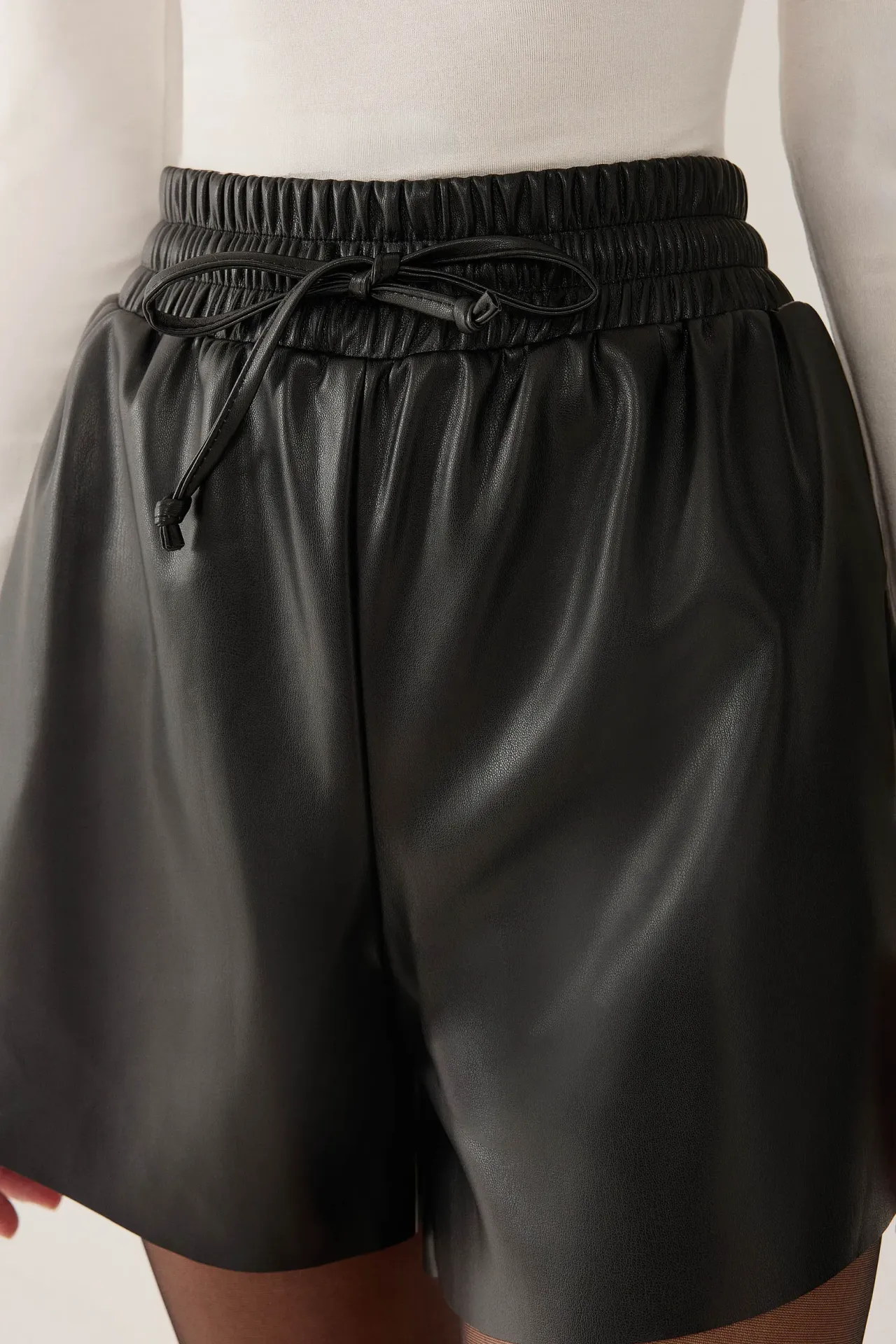 Faux Leather Elastic-Waisted Shorts