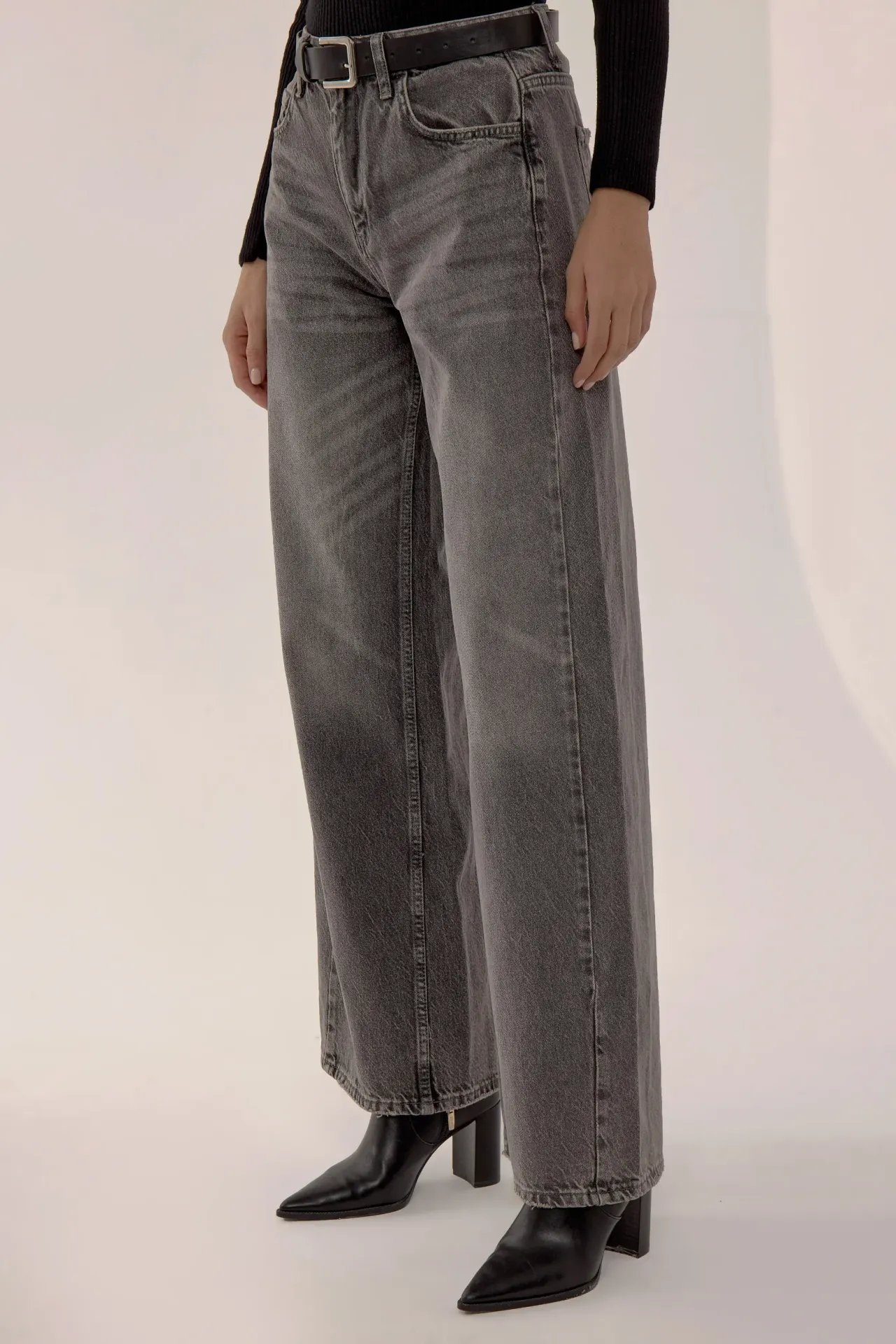 Washed Effect Wide Leg Jeans