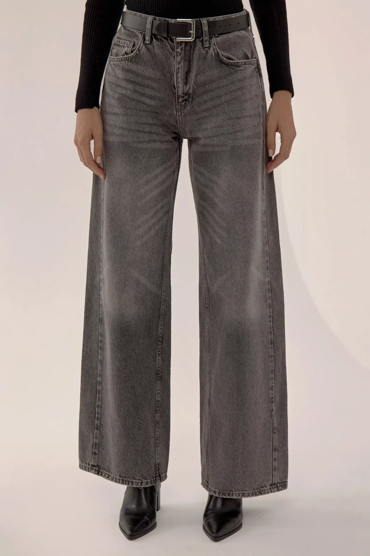 Washed Effect Wide Leg Jeans