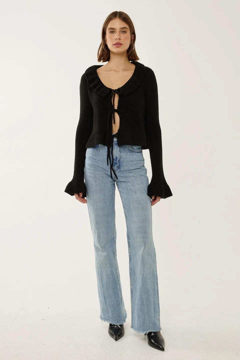 Frilly Relaxed Knitwear Cardigan