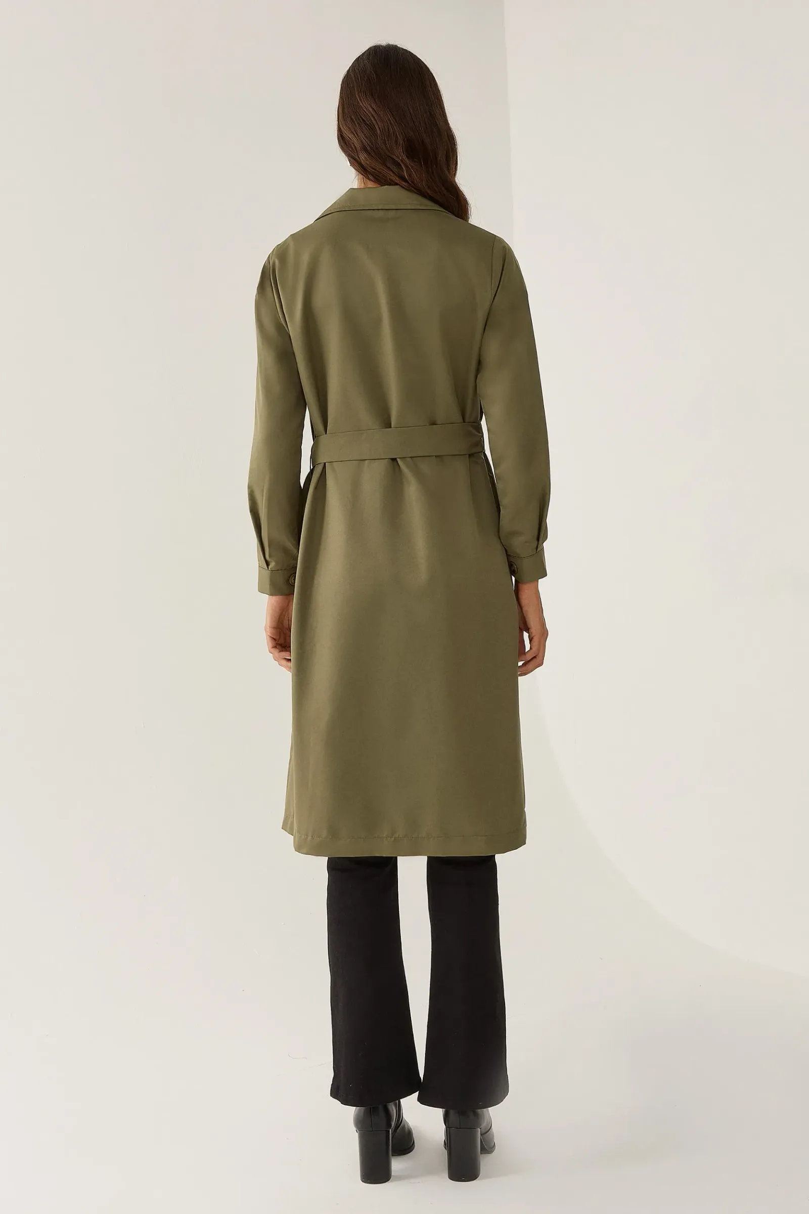 Double-Breasted Belted Long Trench Coat 6