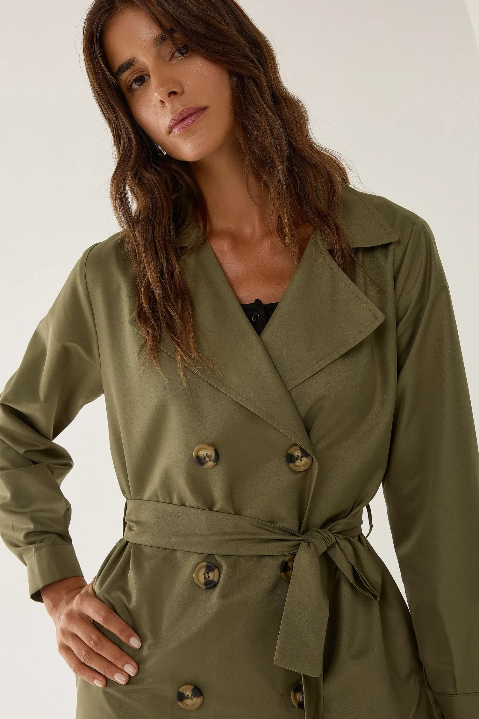 Double-Breasted Belted Long Trench Coat 2