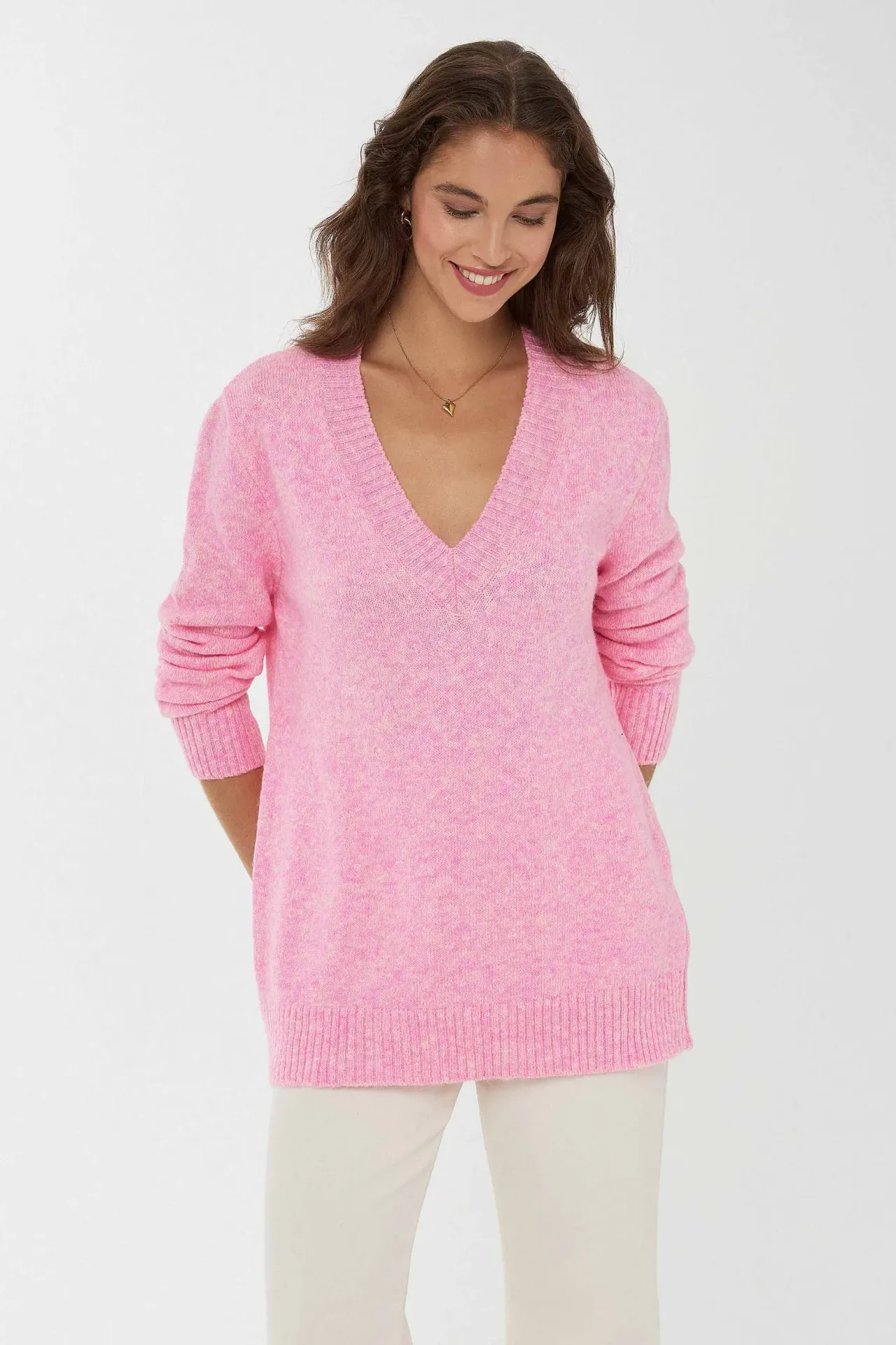 Oversized V-Neck Knit Sweater