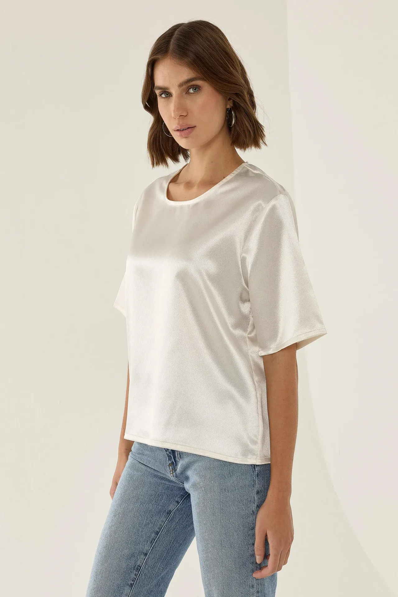 Satin Crew Neck Blouse