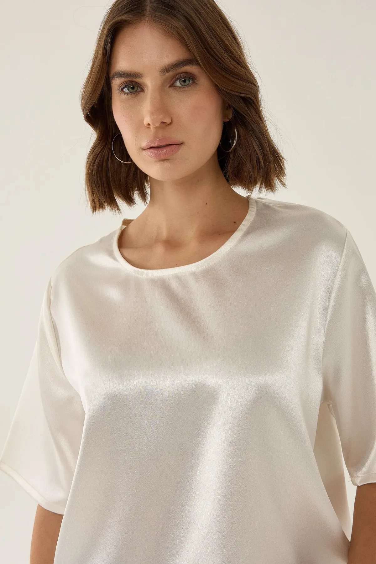 Satin Crew Neck Short Sleeve Blouse 5