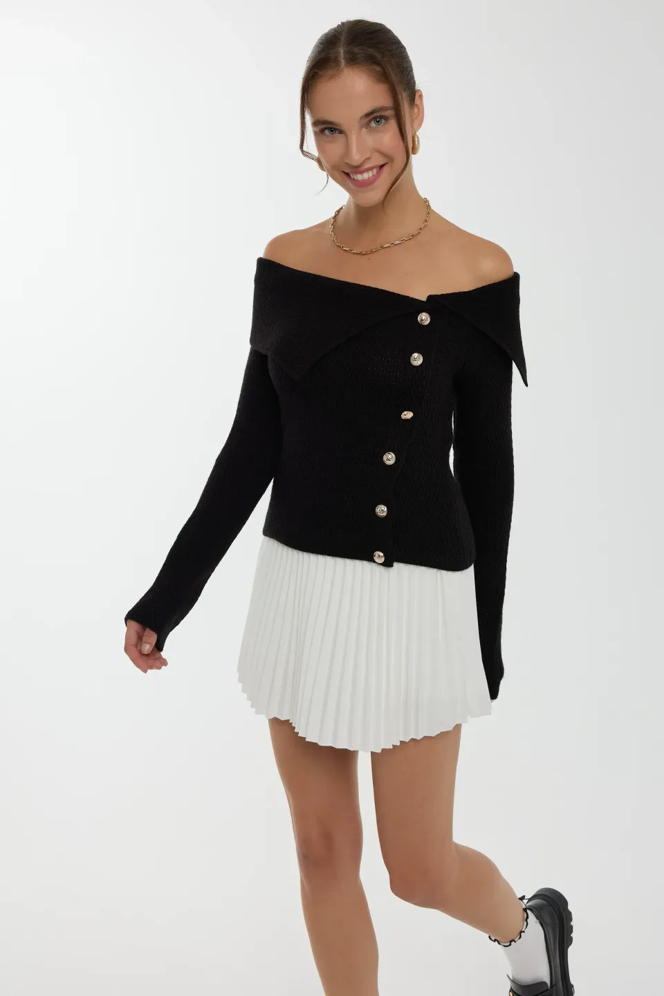 Off Shoulder Button Detail Sweater