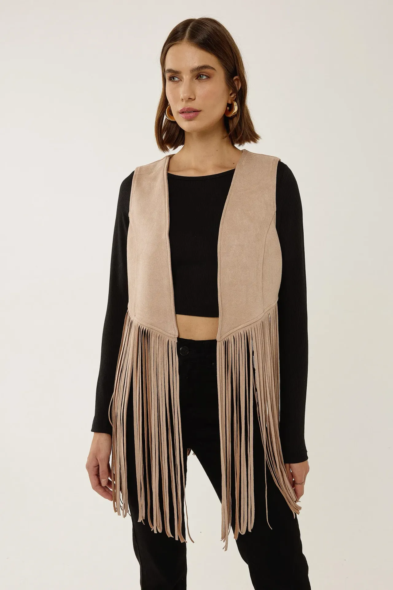 Tassel Detail Faux Suede Vest