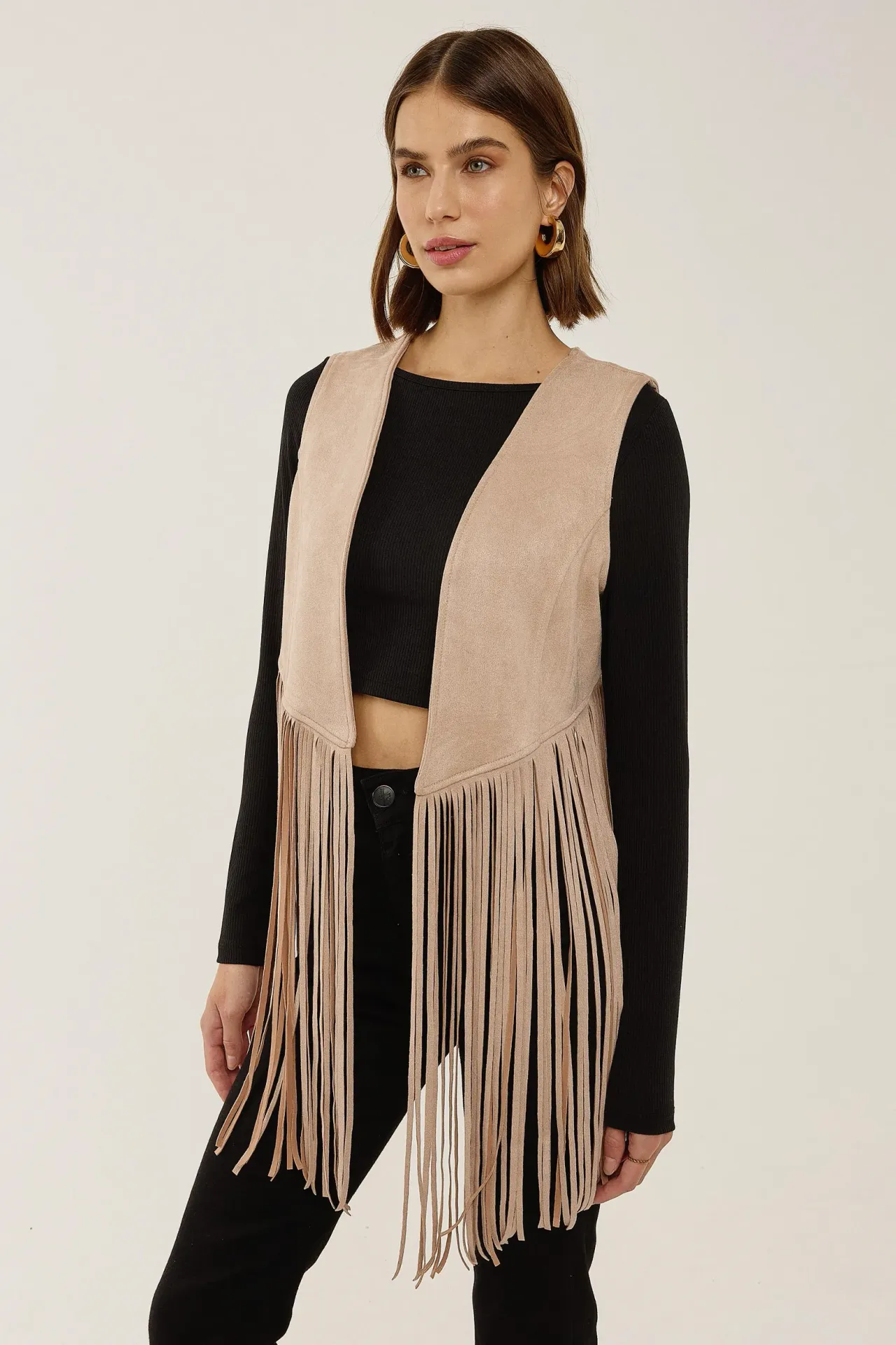 Tassel Detail Faux Suede Vest