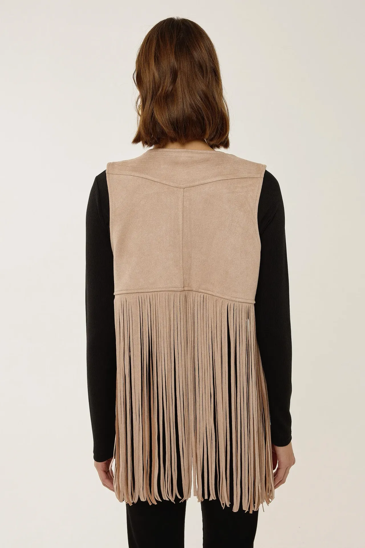 Tassel Detail Faux Suede Vest