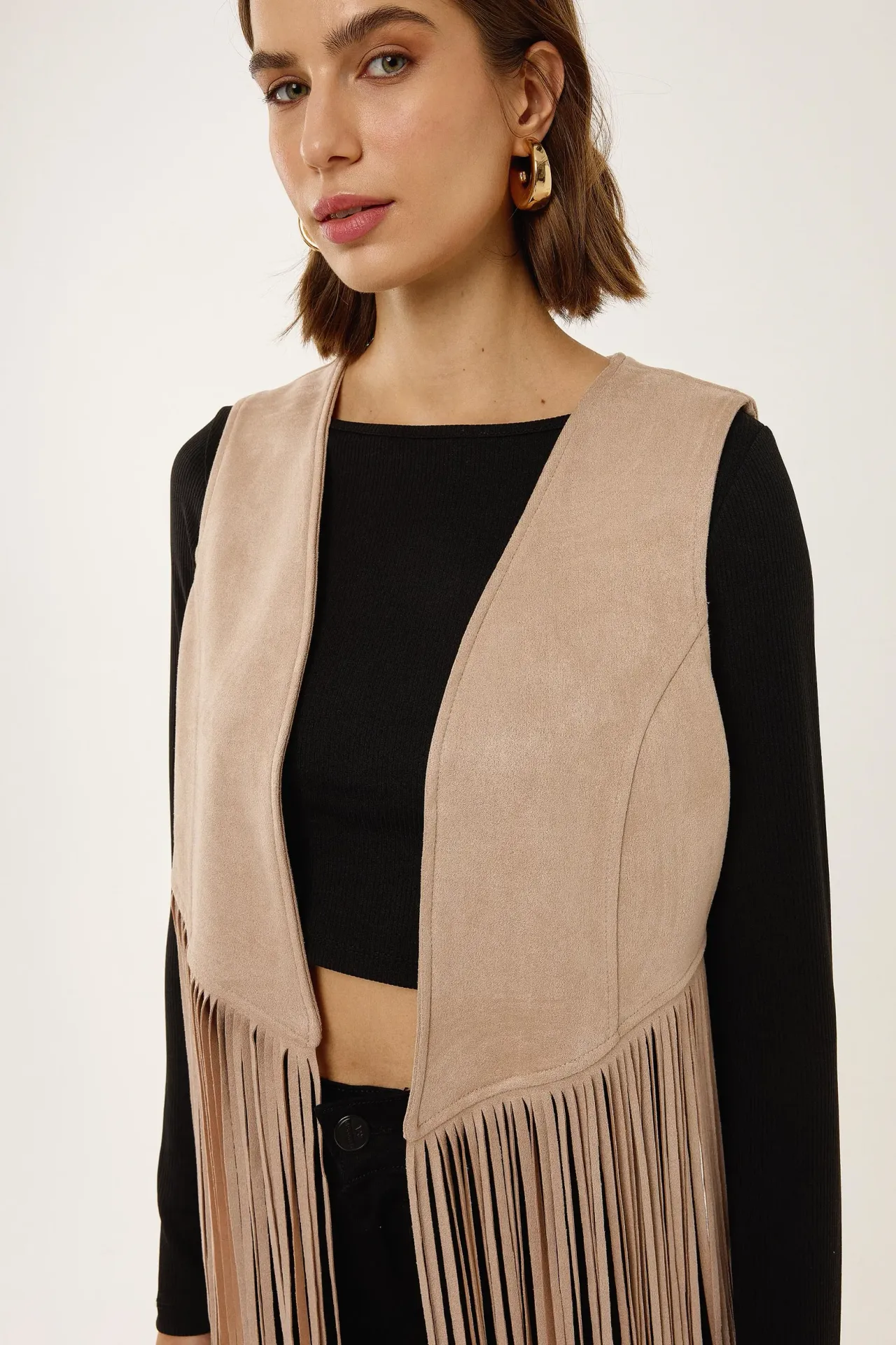 Tassel Detail Faux Suede Vest