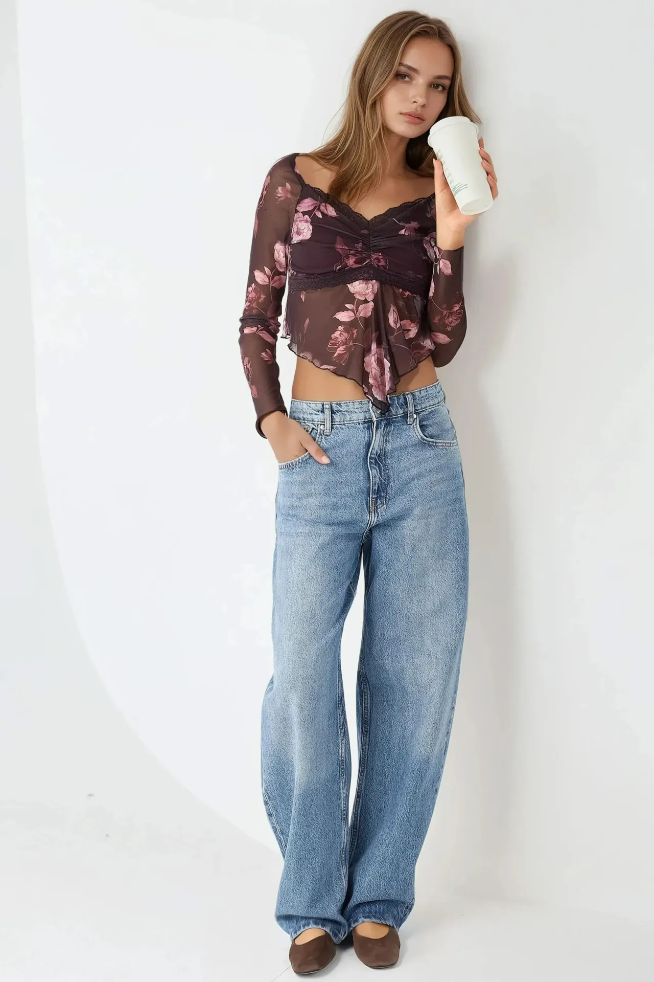 Slim Fit V-Neck Floral Blouse
