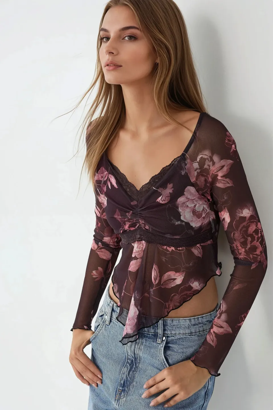 Slim Fit V-Neck Floral Blouse