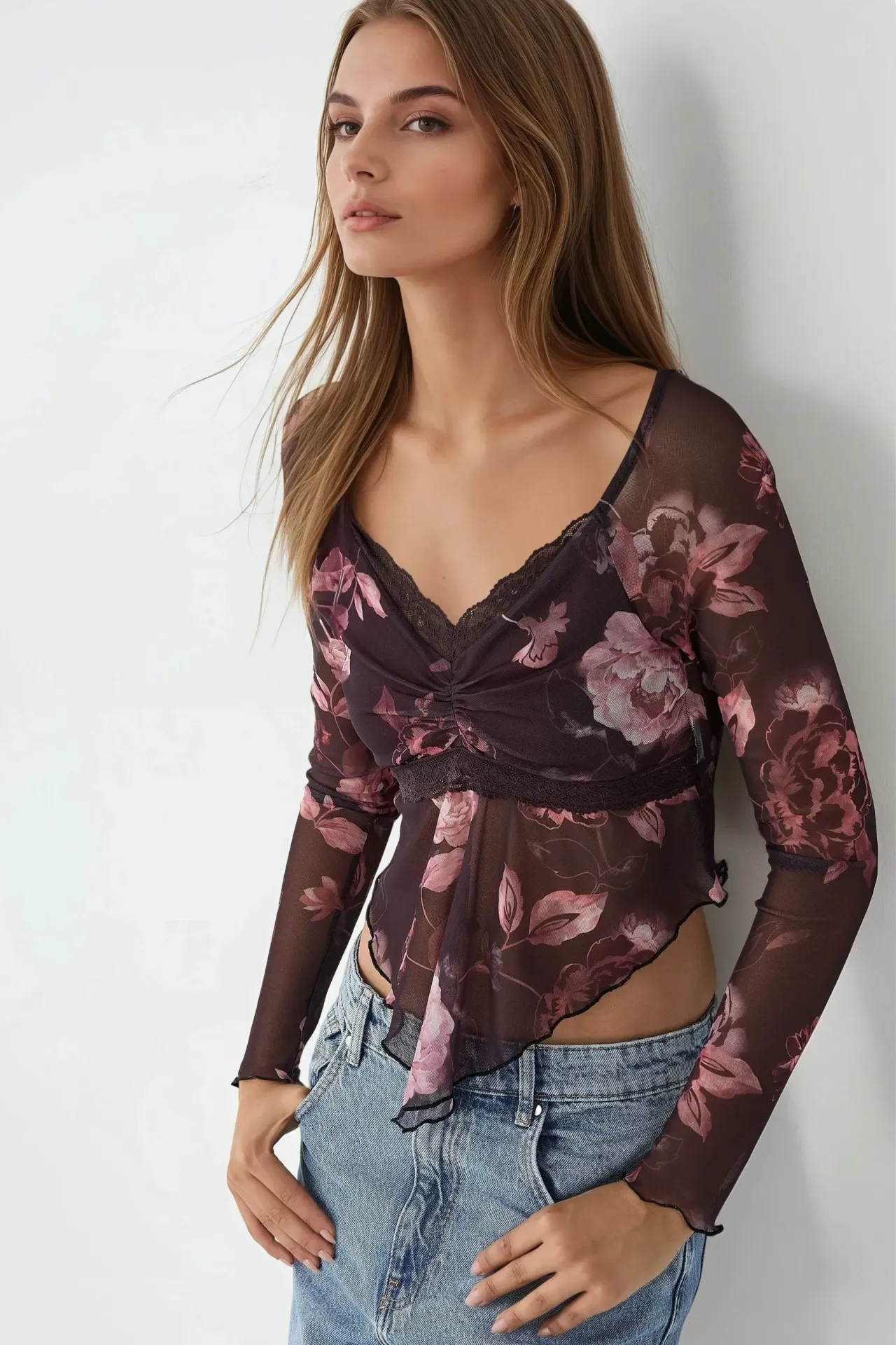 Slim Fit V-Neck Floral Blouse