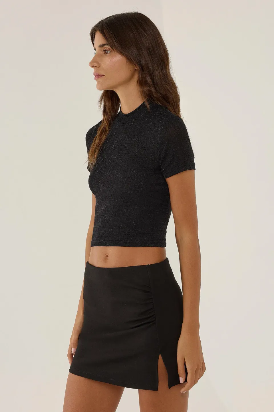 Fitted Half Turtleneck Knitted Crop Top
