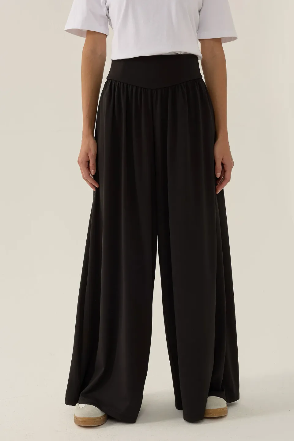 High Waist Pleated Wide Leg Jersey Pants