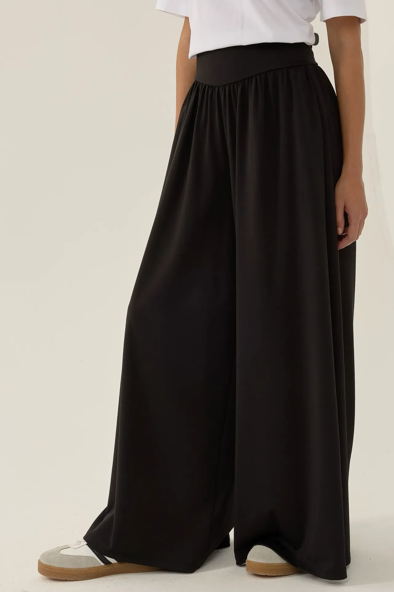 High Waist Pleated Wide Leg Jersey Pants