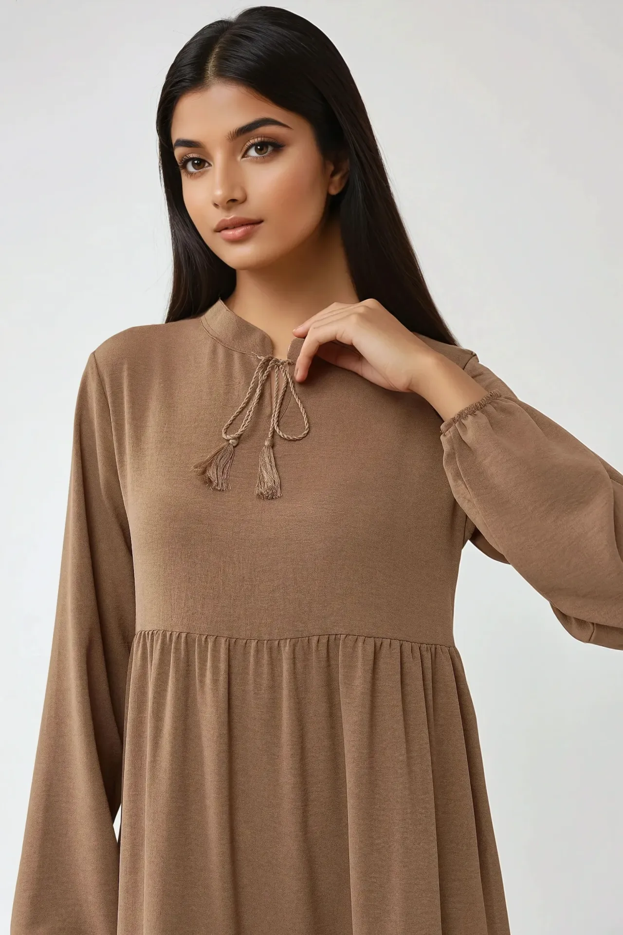 Textured Crew Neck Maxi Dress with Buttons