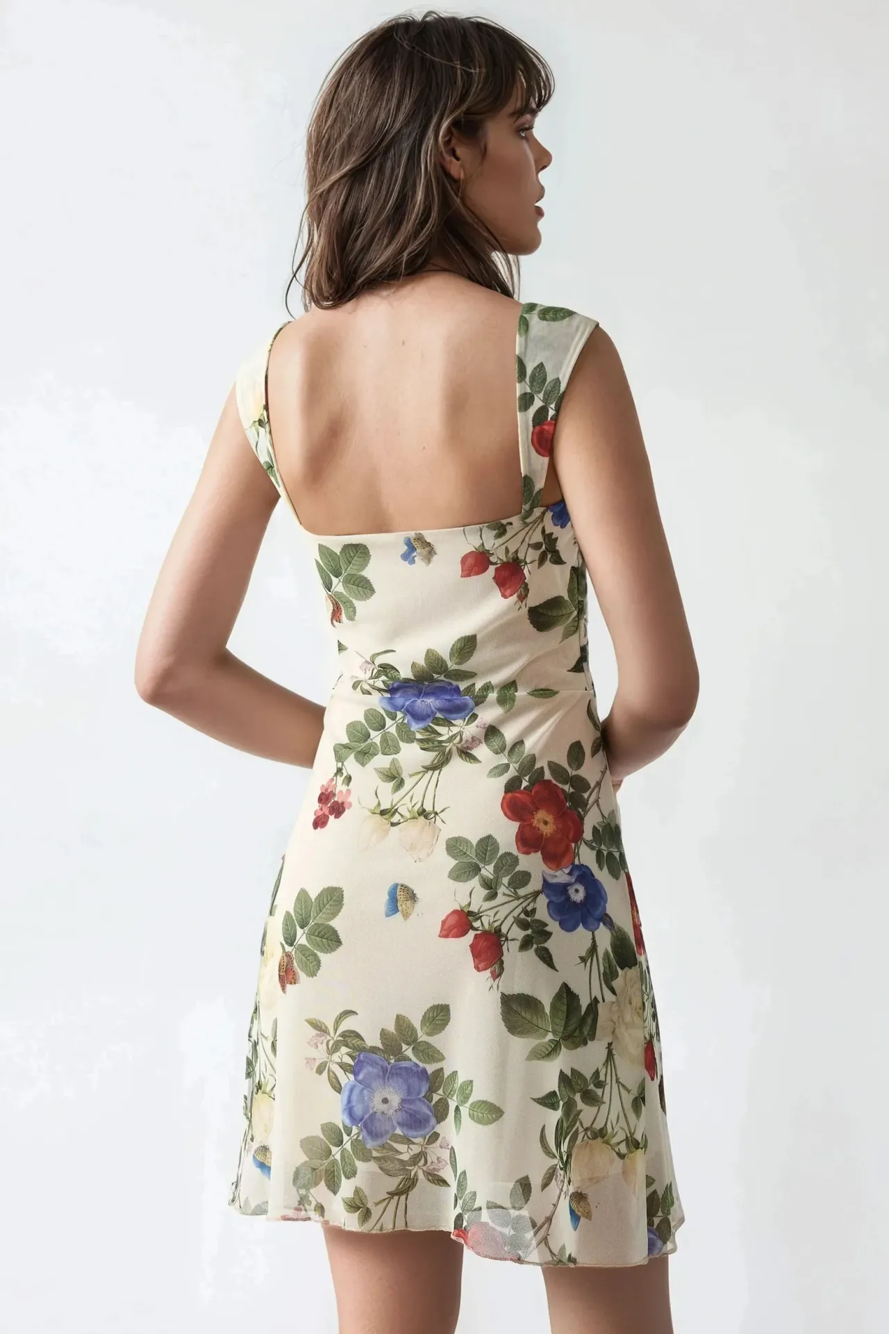 Mini Printed Tulle Dress with Heart Collar