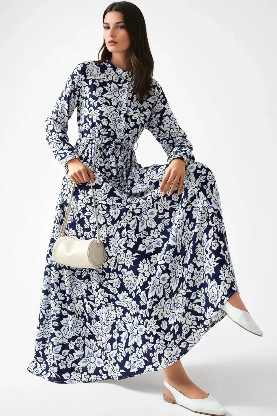 Printed Maxi Dress with Shirt Collar