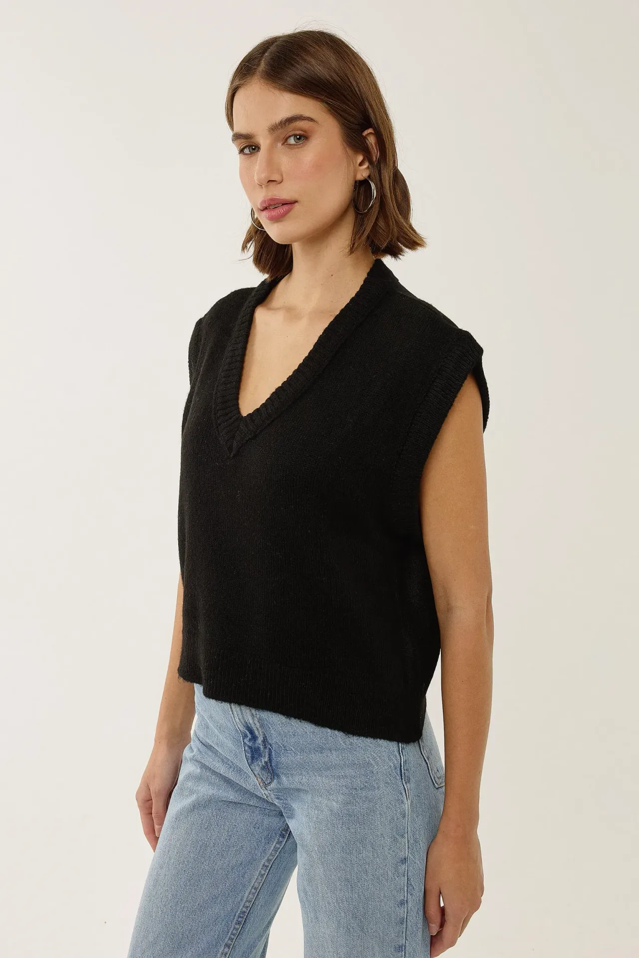 V-Neck Cropped Sweater Vest