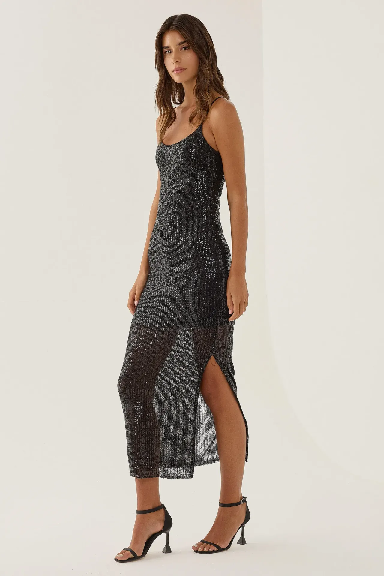 Sequinned Midi Dress with Slit