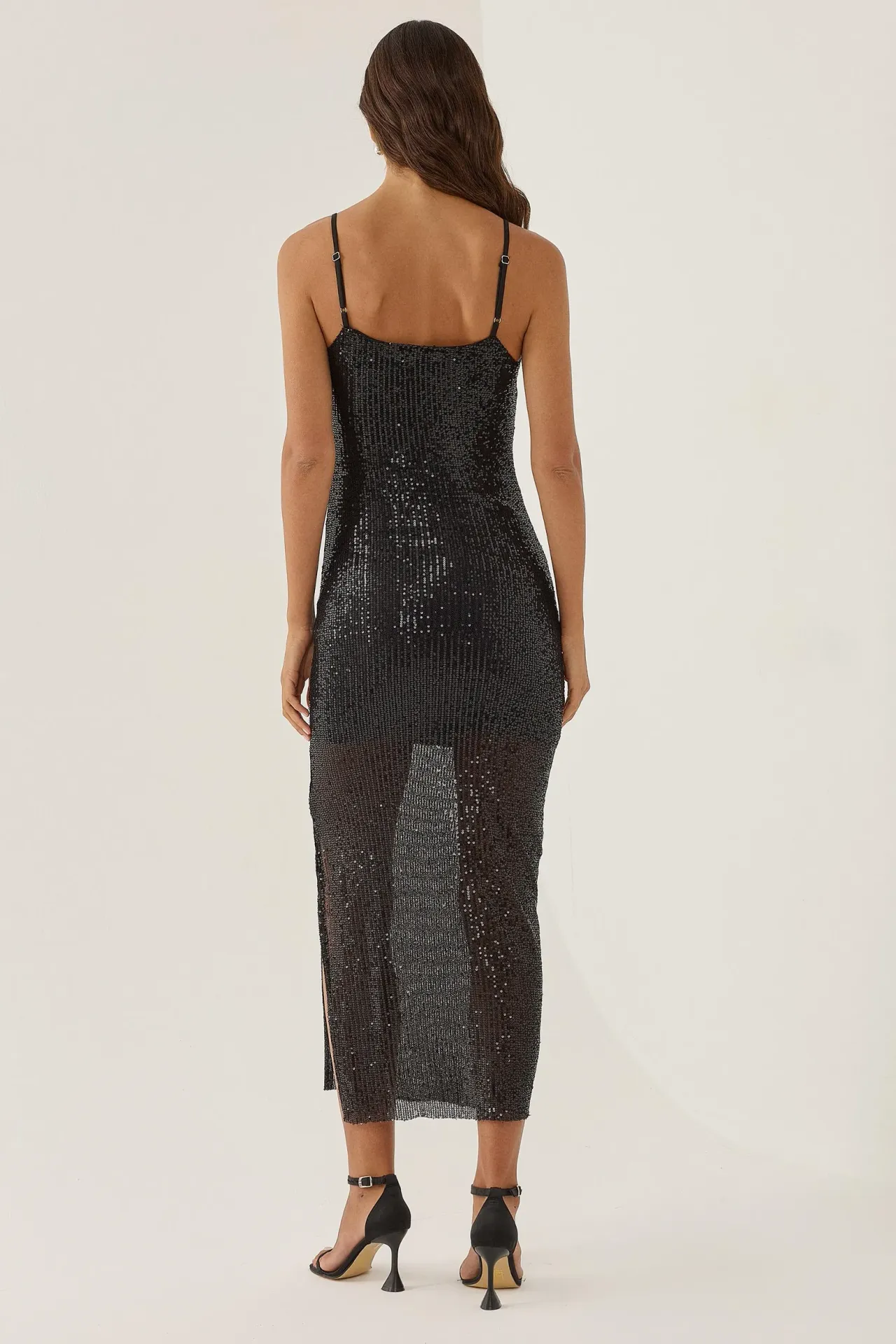 Sequinned Midi Dress with Slit
