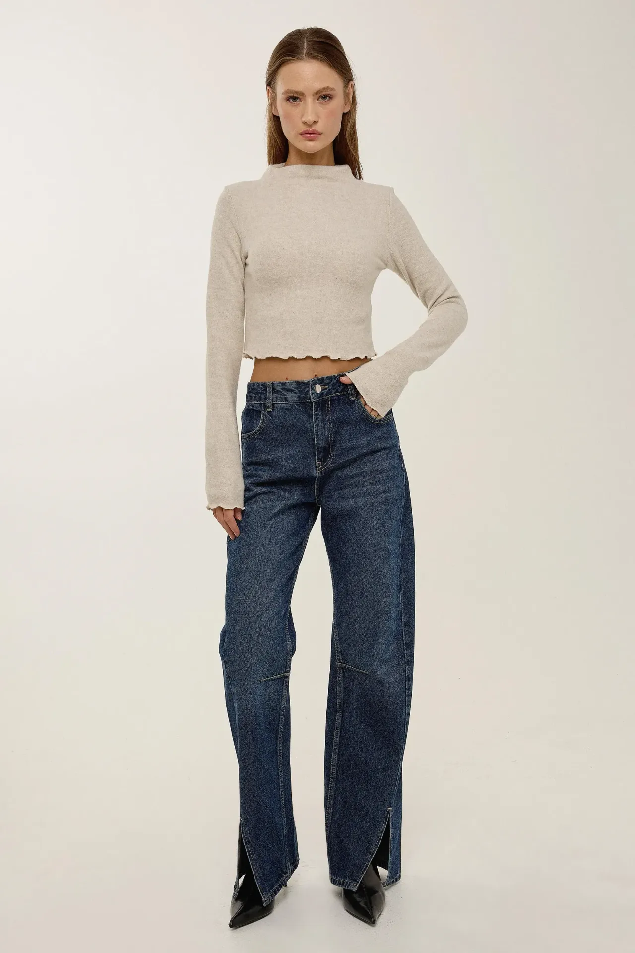 Textured Half Turtleneck Blouse