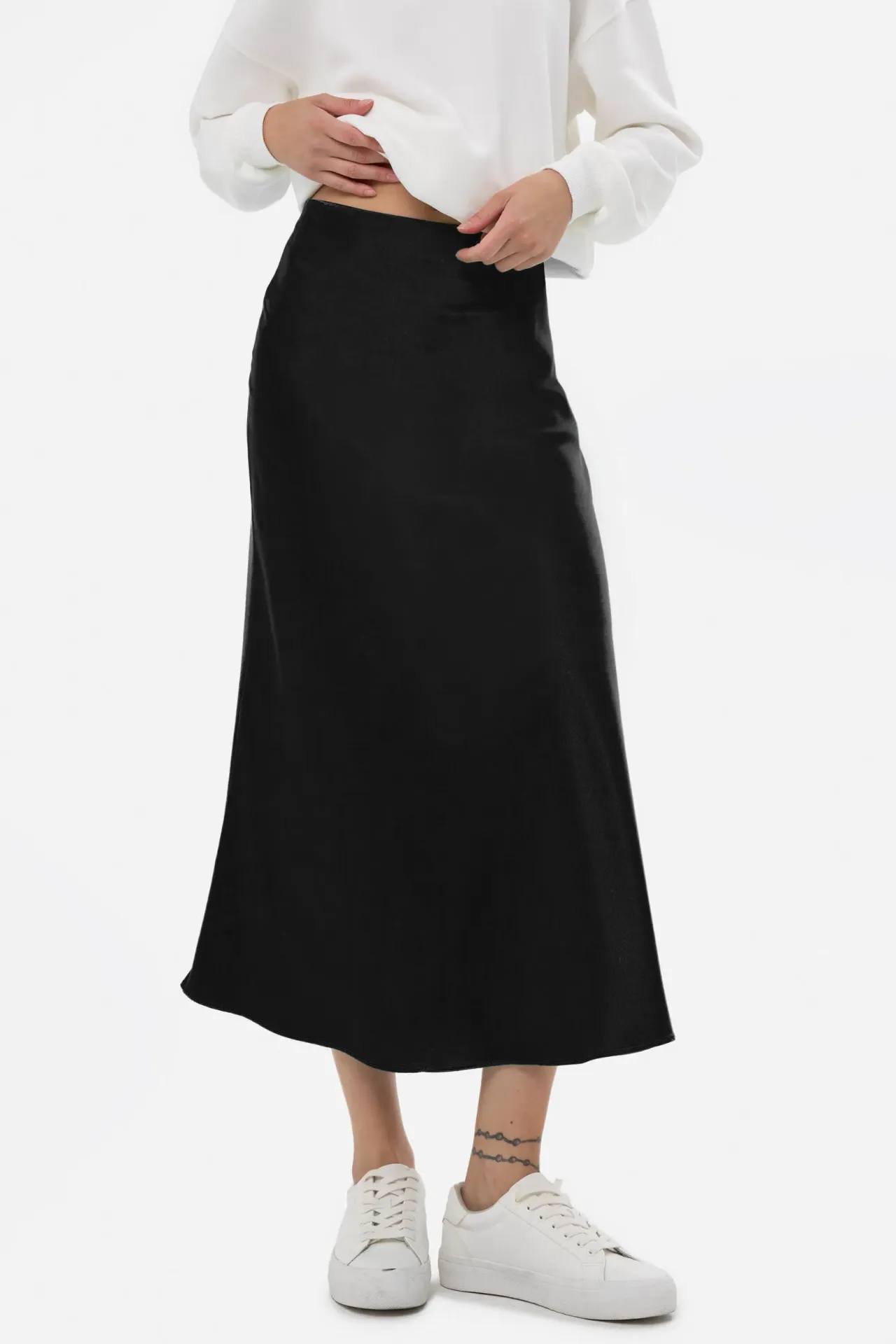 High Waist Satin Midi Skirt