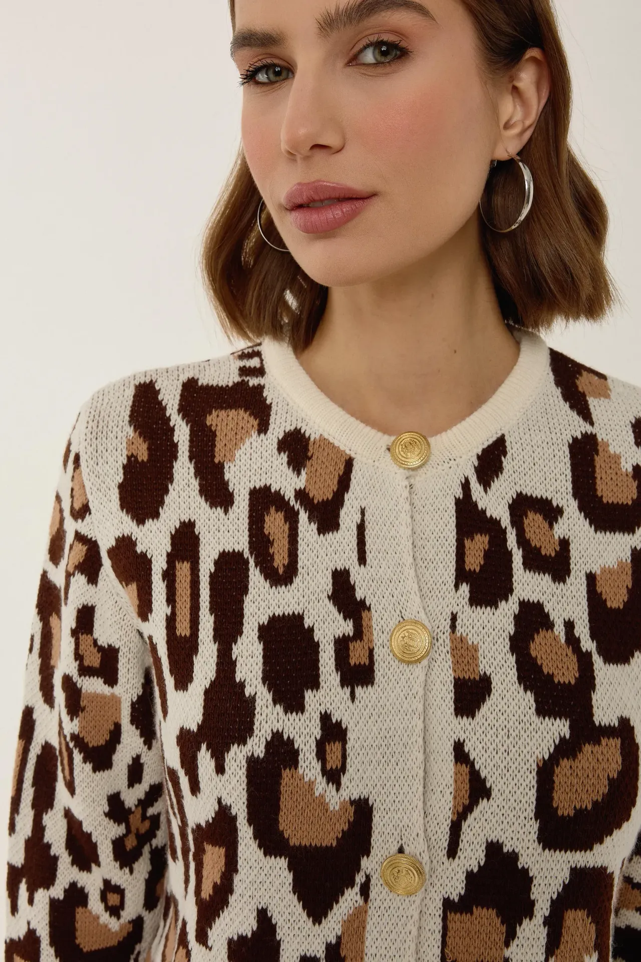 Leopard Print Crew Neck Cardigan