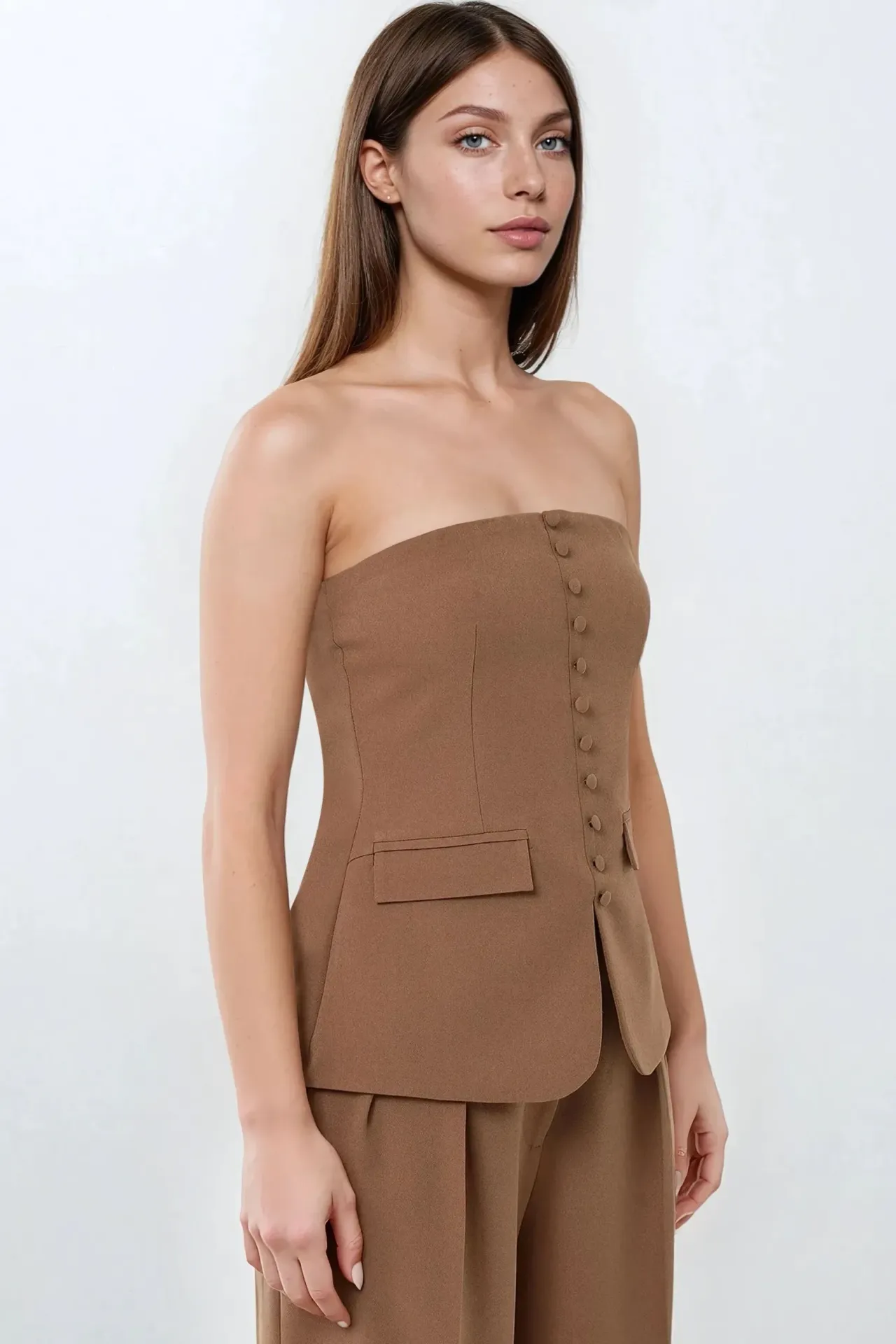 Strapless Slim Fit Top with Button Detail