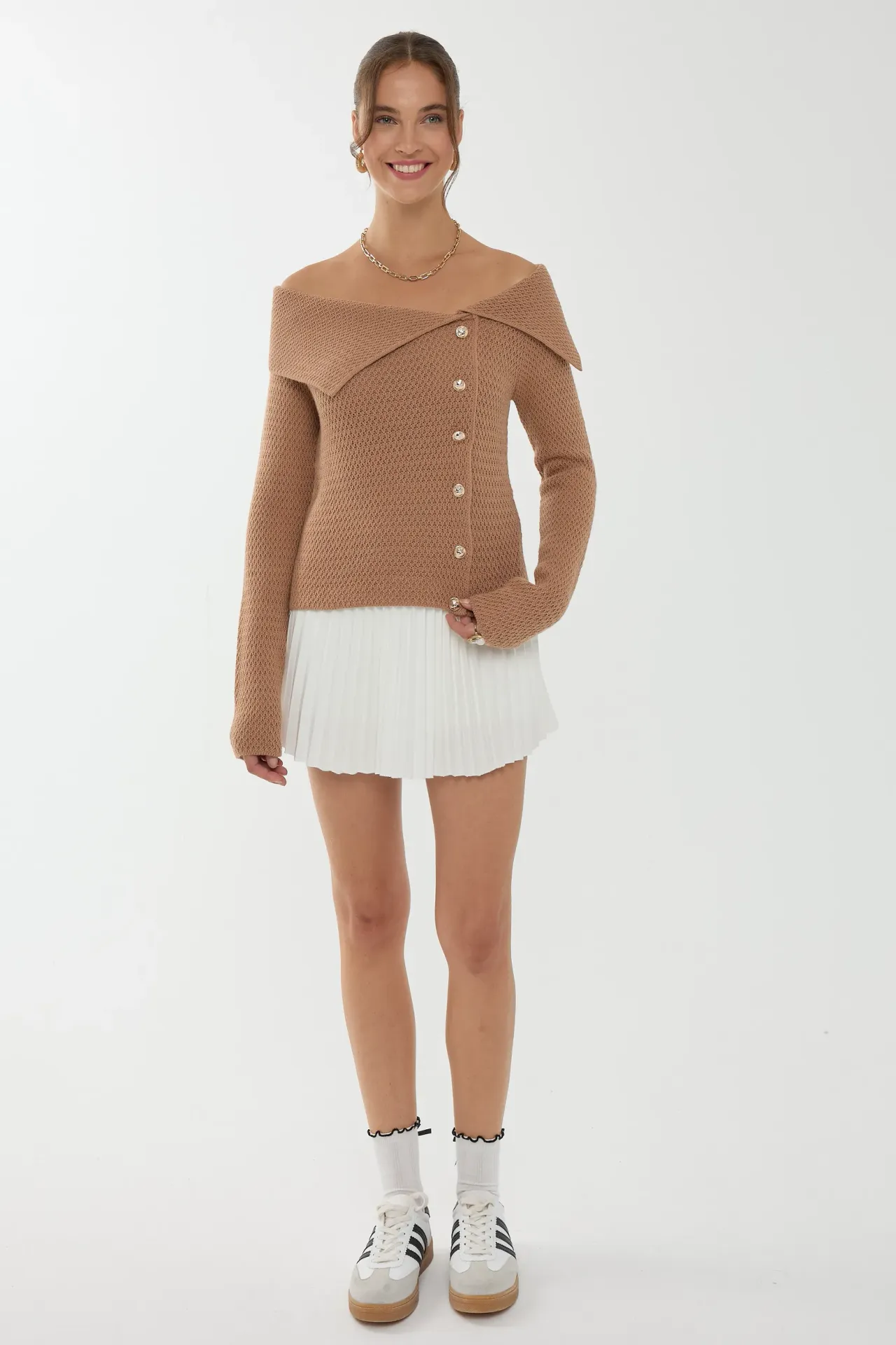 Off Shoulder Button Detail Sweater