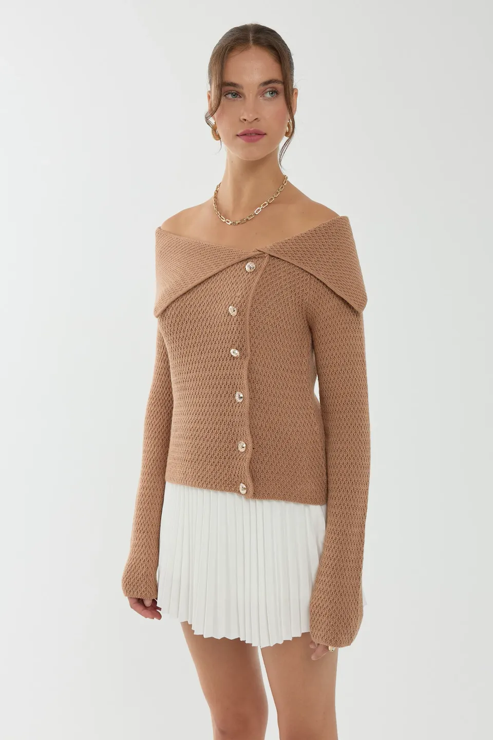 Off Shoulder Button Detail Sweater