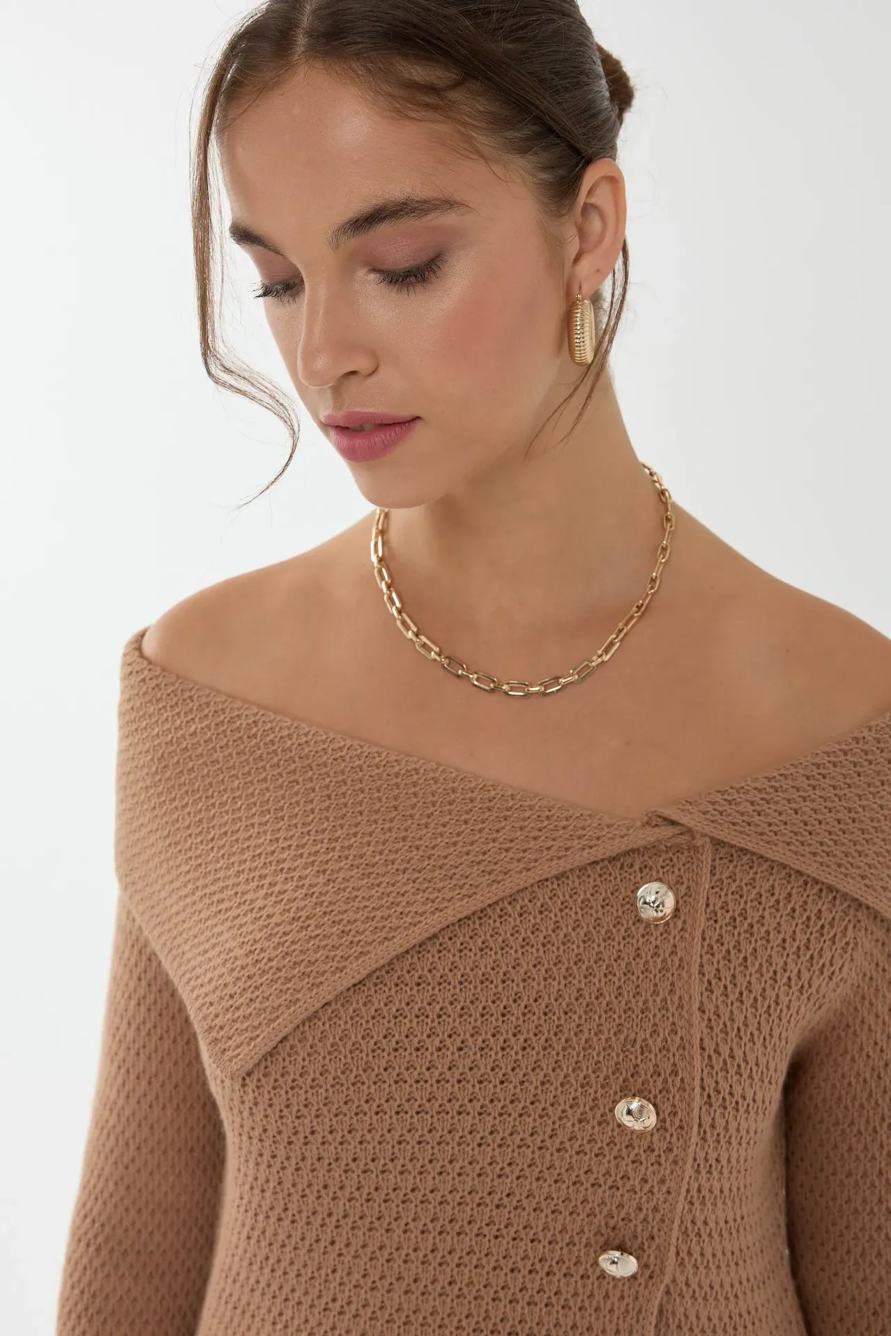 Off Shoulder Button Detail Sweater