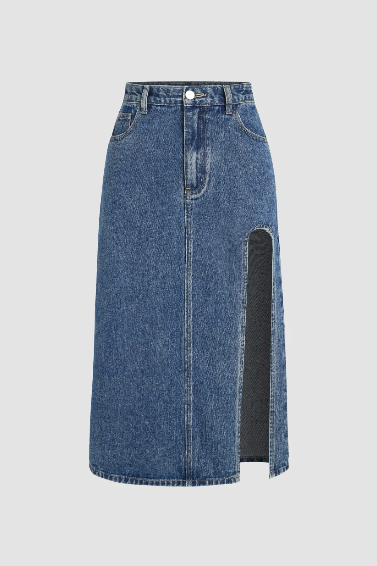 Denim Midi Skirt with Slit 1