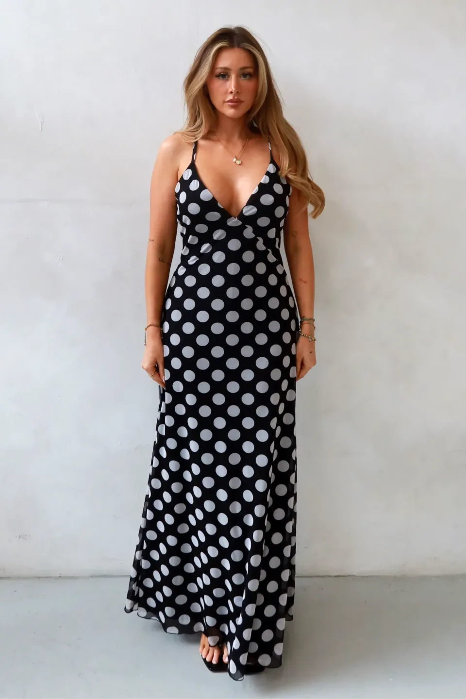 Audrey Polka V-Neck Maxi Dress