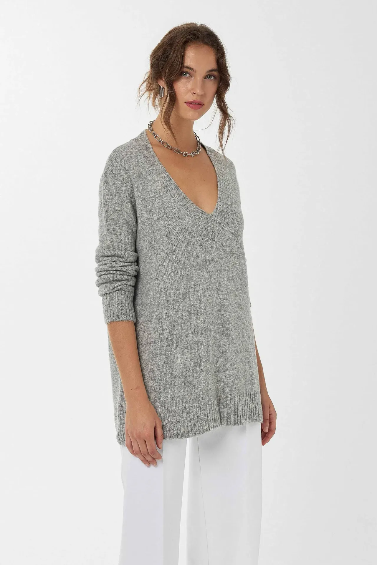 Oversized V-Neck Knit Sweater