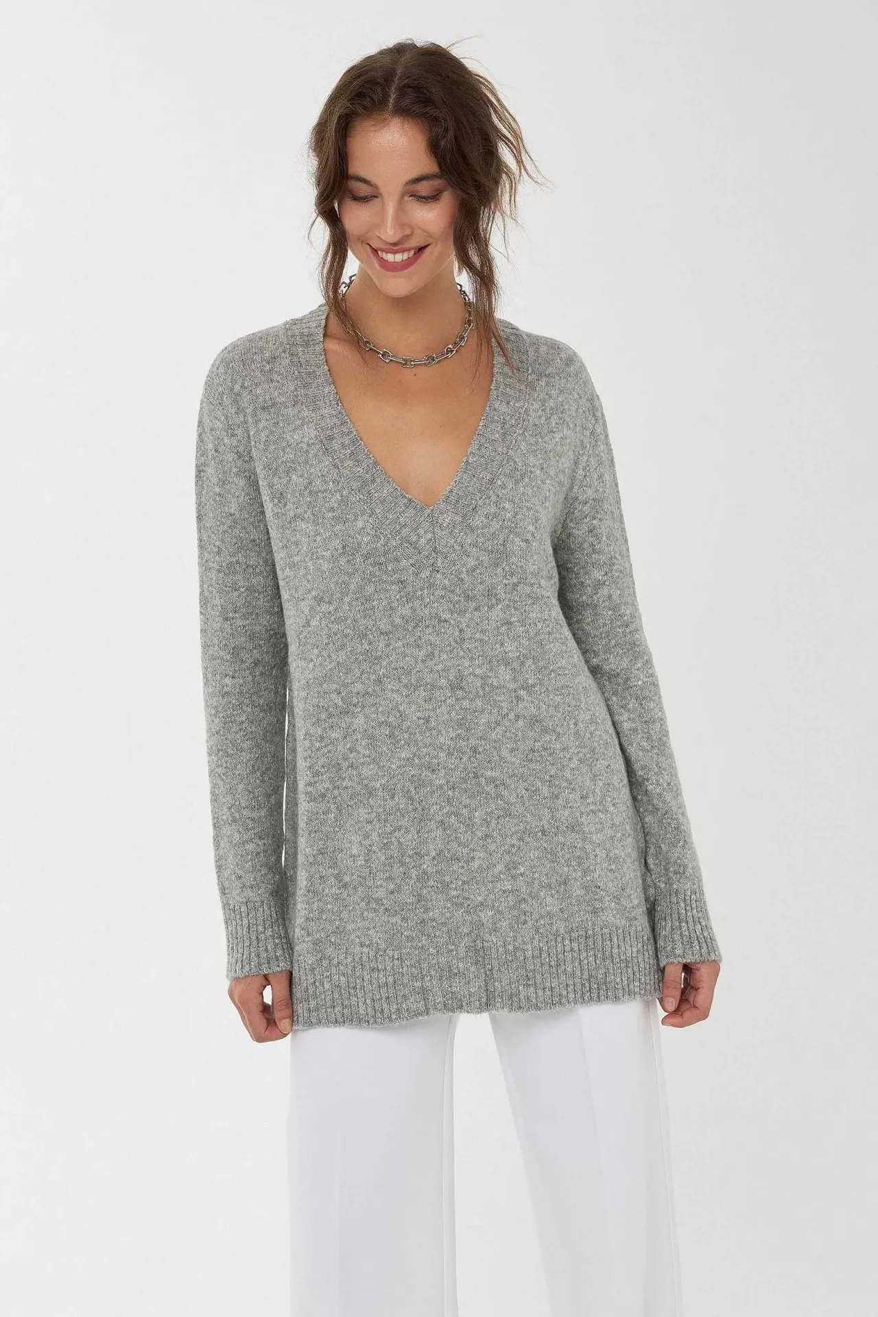 Oversized V-Neck Knit Sweater