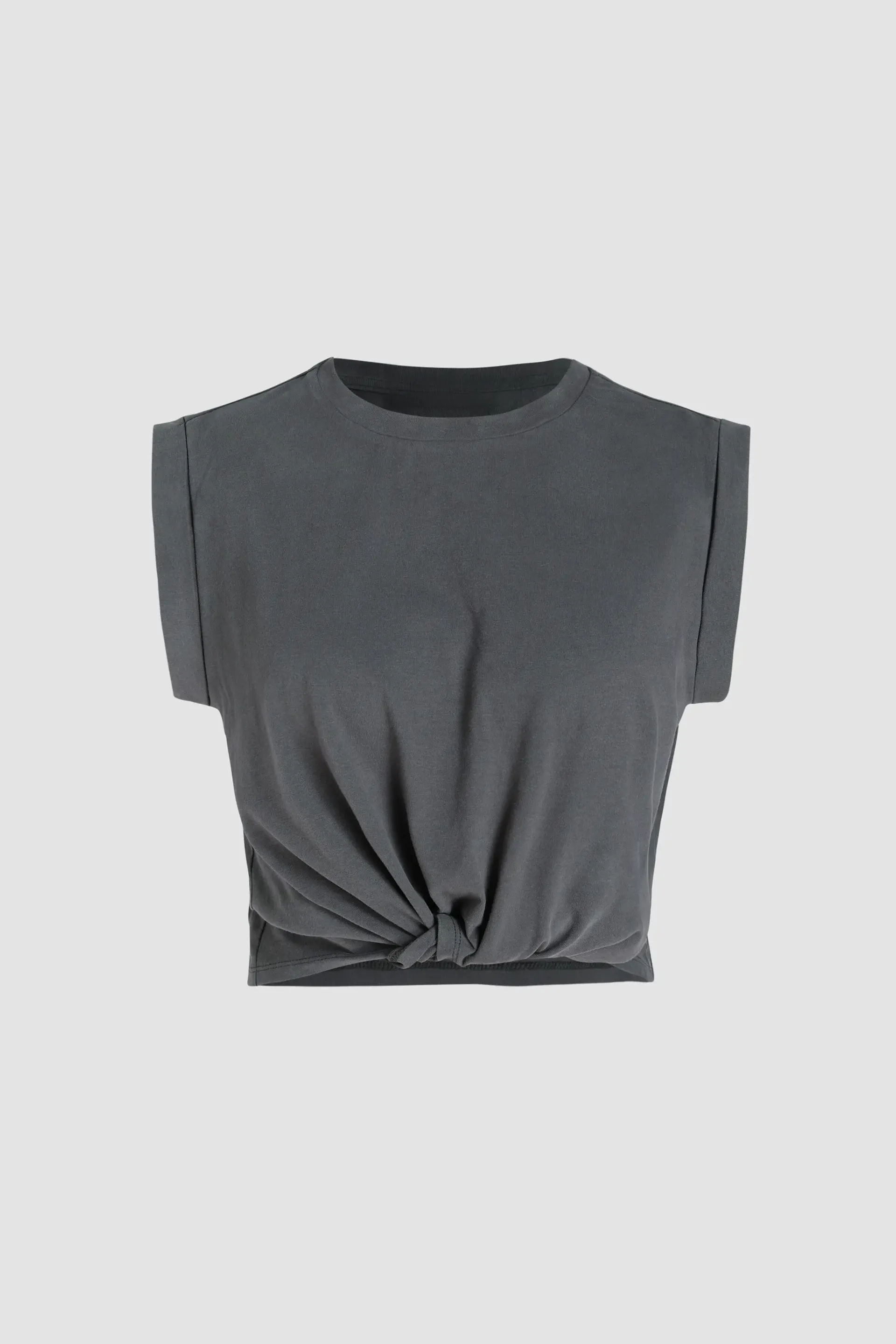 Grey Basic Crew Neck Cropped T-shirt Women