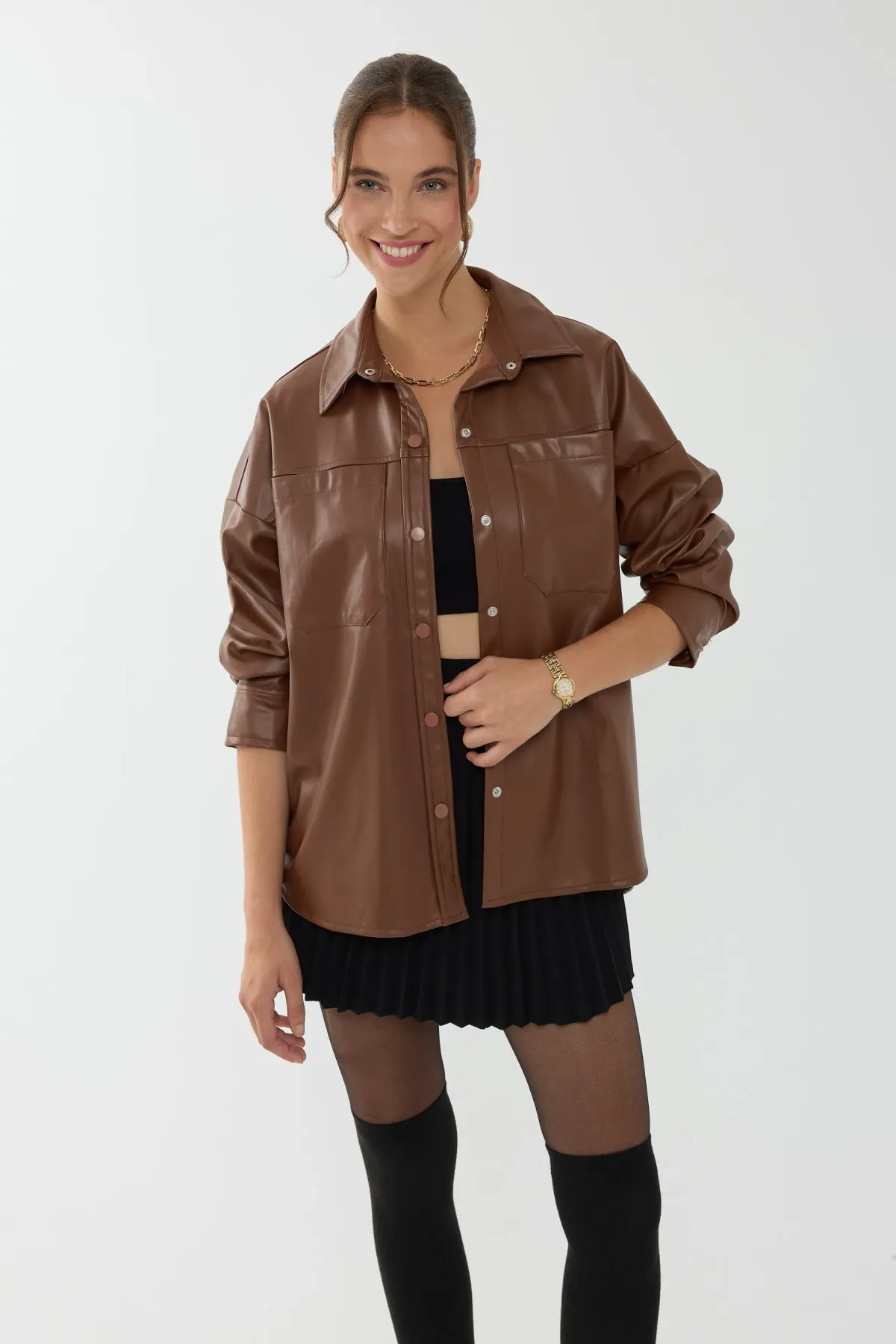 Faux Leather Oversized Shirt 2