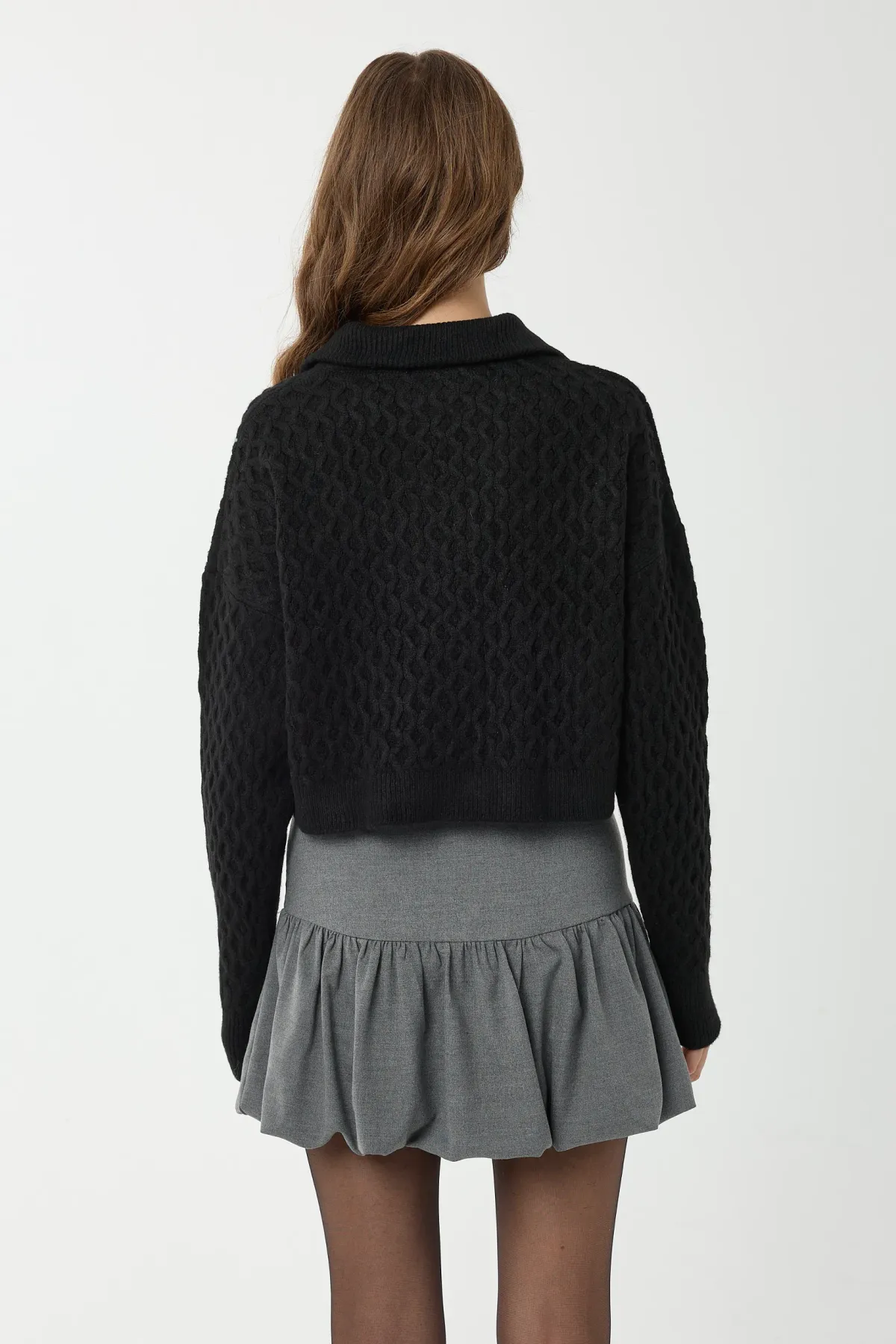 Textured Knitted Sweater with Shirt Collar 5