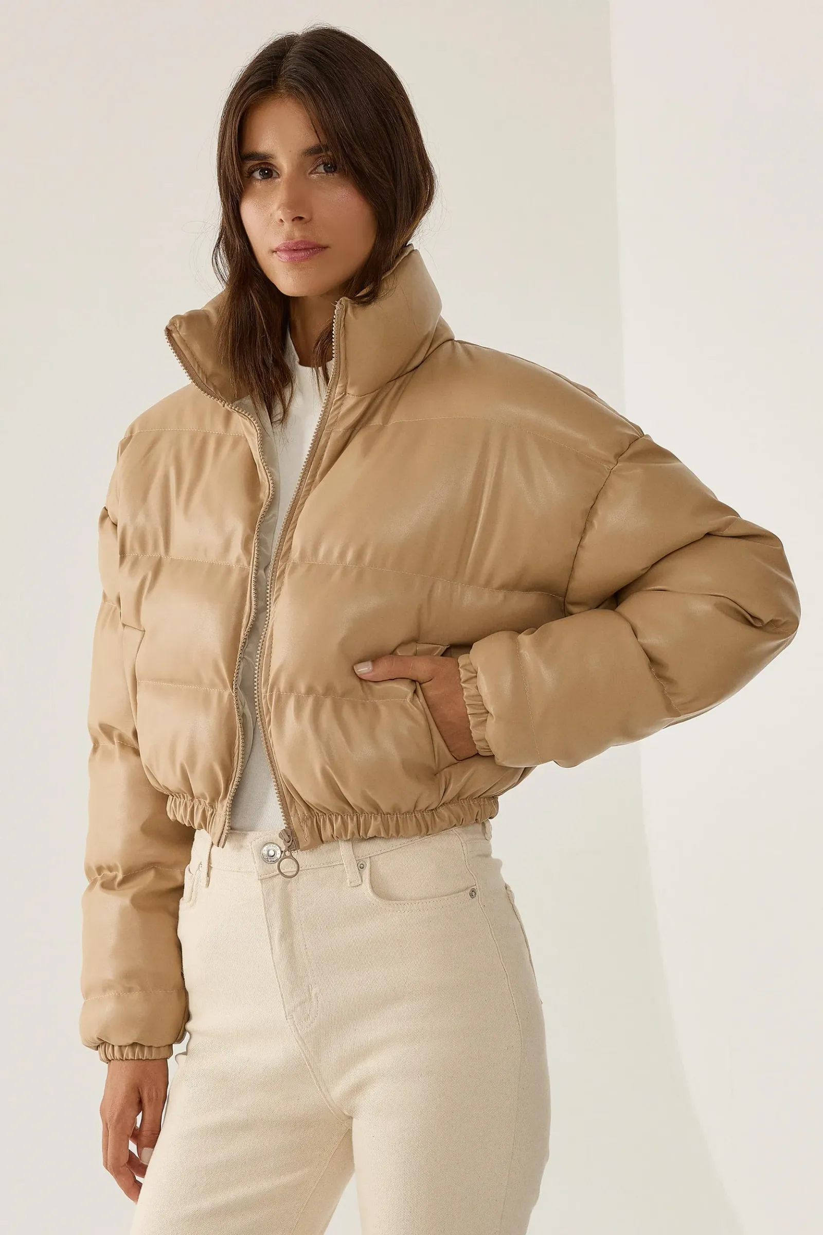 Faux Leather Puff Coat 1